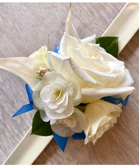 White Corsage with Accent Ribbon