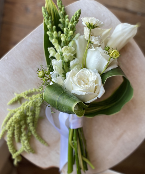 White Lush Corsage and Hand Bouquet