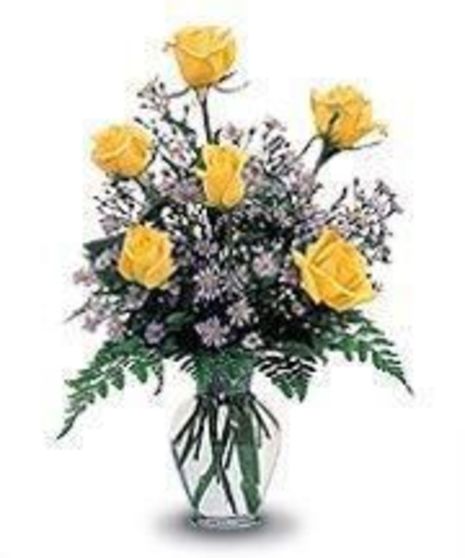 6 Yellow Roses Vased