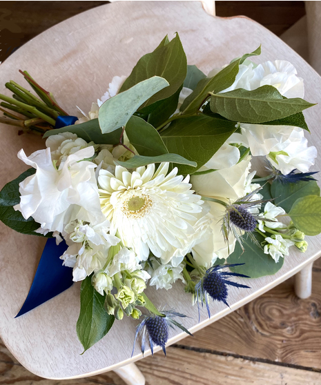 White Corsage or Hand Bouquet with Accent Ribbon